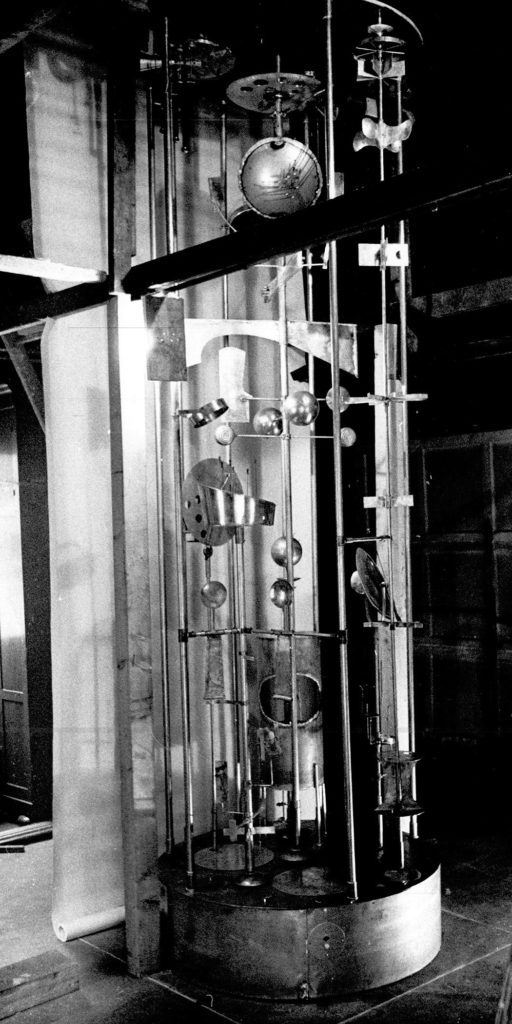 Black and white image of the clock mechanism